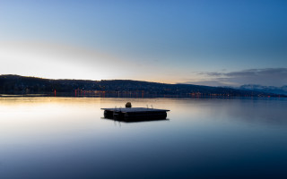Dusk lake dock mountain sunset - tranquil free wallpaper