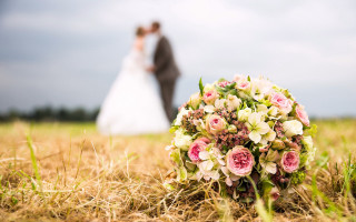 Bride groom flower field blur - a bouquet of flowers in front free wallpaper