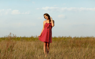 Woman red dress field cell - anna hotchkis free wallpaper