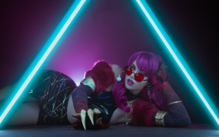 Pink haired woman neon lights - sakimi chan free wallpaper for desktop