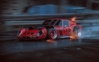 Red race car flames rain - tire free wallpaper