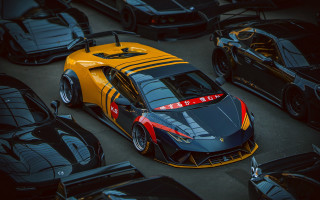 Yellow black cars parking lot - octane free wallpaper