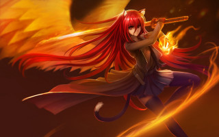 Girl flame sword anime wings - a sword and a flame free wallpaper