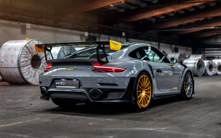 Grey porsche garage yellow flag - roof free wallpaper