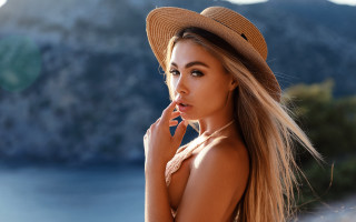 Woman hat lake mountains fashion - a lake and mountains free wallpaper