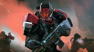 Robot gun glowing red mecha - in front free wallpaper