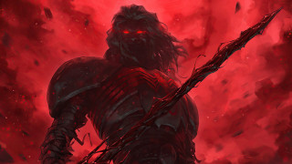 Demonic man sword red background - a demon like face free wallpaper