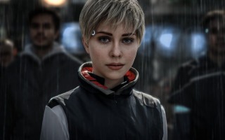 Woman blonde shorthair rainy portrait - a short haircut free wallpaper