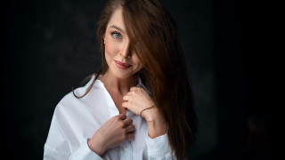 Woman longhair white shirt necklace - a black backdrop free wallpaper