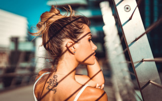 Woman tattoo leaning fence brown - tattoo free wallpaper