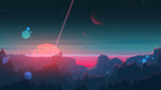 Space planet star sky city - synthwave style free wallpaper
