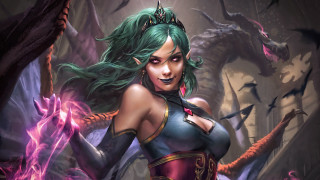 Green hair crown sword dragon - a dragon and a demon free wallpaper