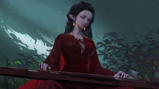 Woman red dress forest elf - chen hong free wallpaper