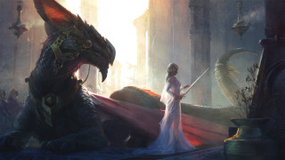 Woman dragon city white dress - art greg rutkowski free wallpaper