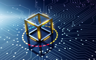 Stylized cube circuit blue white - white dot free wallpaper