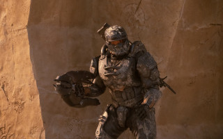 Futuristic suit man helmet glove - a rock wall free wallpaper