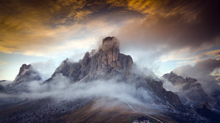 Mountain peak clouds house sky - the top of it free wallpaper