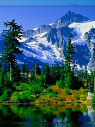 Mountain range lake trees foreground 4 - free summer wallpaper for mobile