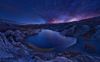 Lake rocks night star mountain - star above free wallpaper