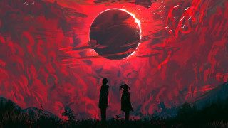 Red sky silhouette flowers space - a large object in the background free wallpaper