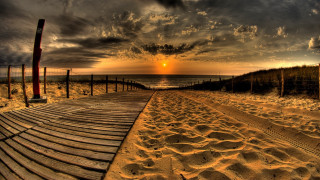 Wooden walkway beach sunset cloudy 2 - a wooden walkway free wallpaper