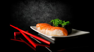 Sushi plate chopsticks black background 2 - a black backdrop free wallpaper