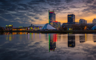 City skyline lake night colorful - a colorful sky free wallpaper