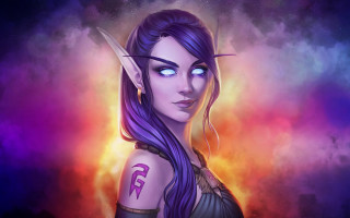 Fantasy elf purple horns blue - fantasy character portrait free wallpaper
