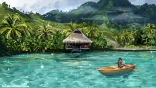 Boat river hut man pleinair - a hut free wallpaper