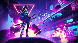 Futuristic city neon cyberpunk weapon - a platform free wallpaper