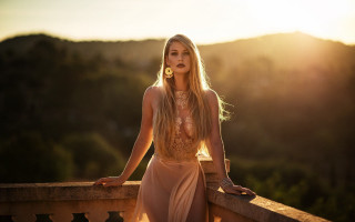 Woman dress balcony blonde portrait - a balcony free wallpaper