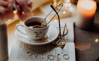 Coffee saucer spoon candle book - free christmas wallpaper