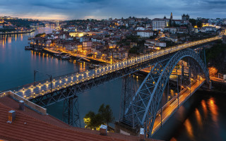 Night city bridge river lights 3 - a city below free wallpaper for desktop