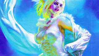 Woman white dress yellow hair - white wing free wallpaper
