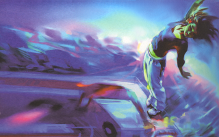 Man skateboard ramp van mountain - action painting free wallpaper