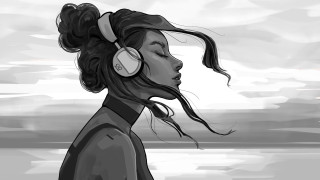Woman headphones water cloudy sky - a gray sky free wallpaper