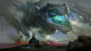 Giant dragon man clouds rock - a giant dragon free wallpaper