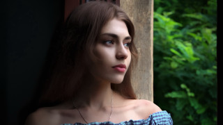 Woman long hair window trees 2 - preraphaelitism free wallpaper