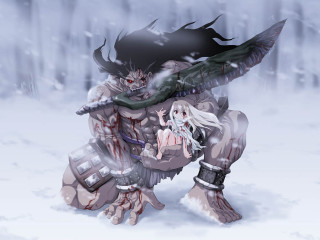 Cartoon demon character fantasy art - a sword in the snow free wallpaper
