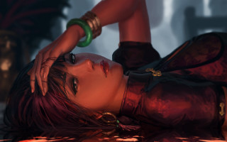 Woman green objects fantasy portrait - a green object free wallpaper