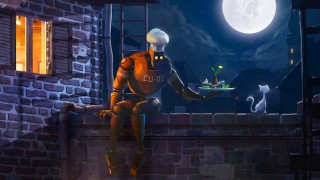 Robot sitting on ledge food - cubofuturism free wallpaper