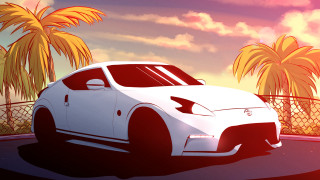 White car palm trees pink - a white car free wallpaper