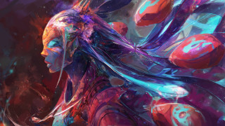 Woman colorful dress blue red - anna dittmann free wallpaper