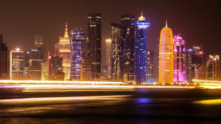 City skyline night lights boat 2 - the water in front free wallpaper for desktop