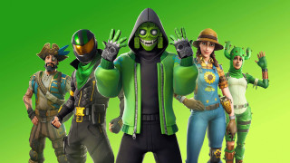 Group people costume green background - costume free wallpaper for desktop