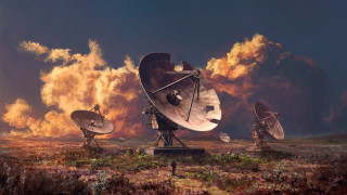 Satellite dish field smoke steam - free sci-fi wallpaper for desktop