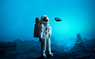 Space man water fish surreal - surreal free wallpaper