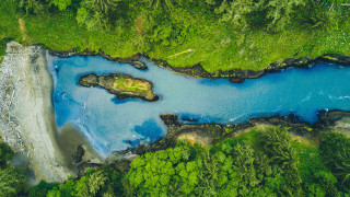 Blue lake forest bridge nature - a blue lake free wallpaper