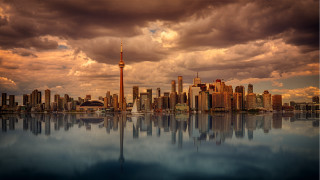 City skyline lake reflection matte - a reflection of the city free wallpaper