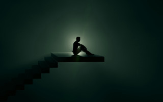 Man sitting stair dark light - his leg free wallpaper